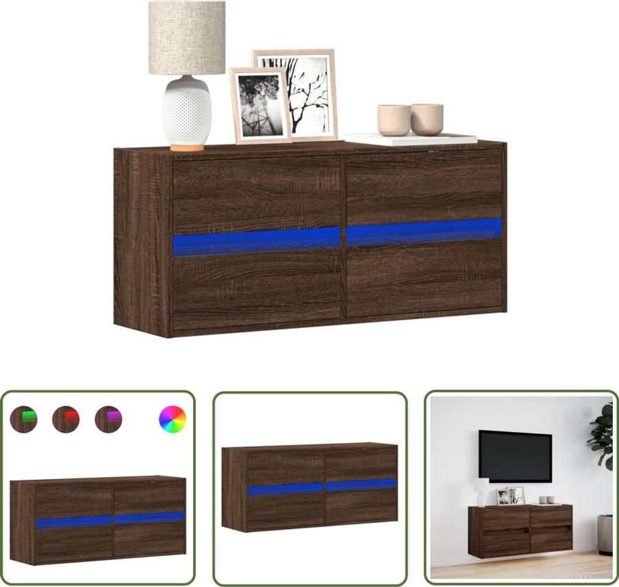 VidaXL Tv-wandmeubel met LED-verlichting 100x31x45 cm bruin eikenkleur Tv-meubel Tv-standaard Wandmontage Led-verlichting Bruin Eiken