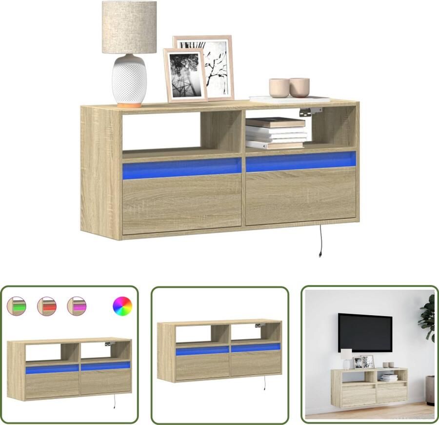 VidaXL Tv-standaard Tv-meubel Tv-wandmeubel met LED-verlichting 100x31x45 cm sonoma eiken Salontafel Houten Tv-meubel Led-verlichting