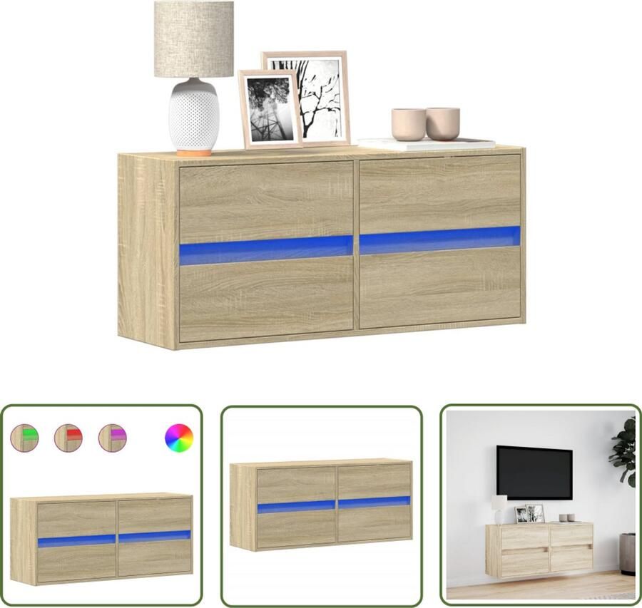 VidaXL Tv-standaard Tv-meubel Tv-wandmeubel met LED-verlichting 100x31x45 cm sonoma eiken Salontafel Led-verlichting Sonoma Eiken