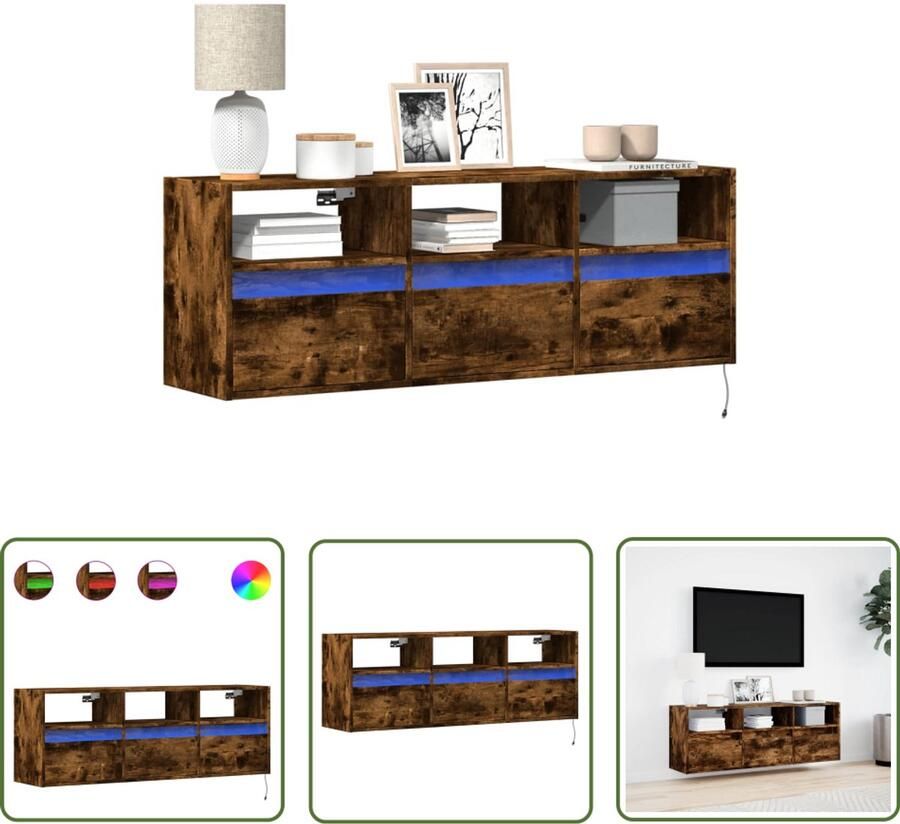 VidaXL Tv-wandmeubel met LED-verlichting 130x31x45 cm gerookt eiken Tv-meubel Tv-standaard Wandmontage Led-verlichting Opbergruimte