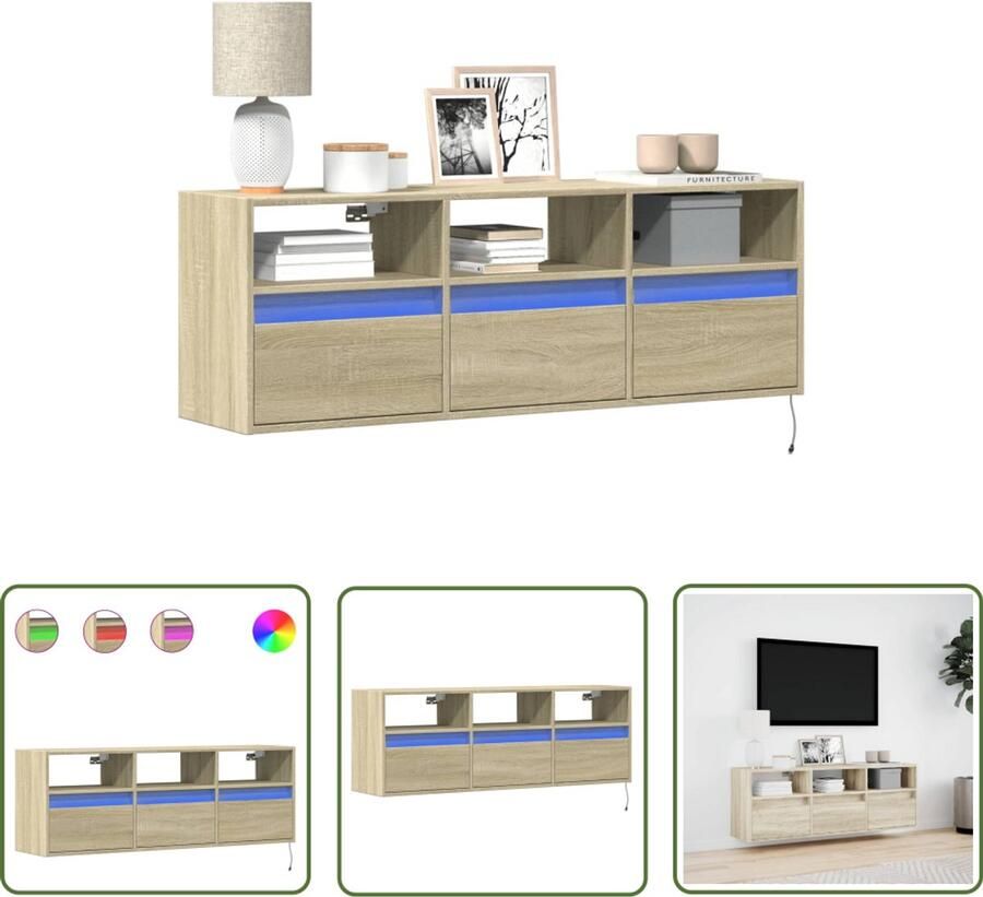 VidaXL Tv-wandmeubel met LED-verlichting 130x31x45 cm sonoma eiken Tv-meubel Tv-standaard Salontafel Woonkamerdecoratie Led-verlichting