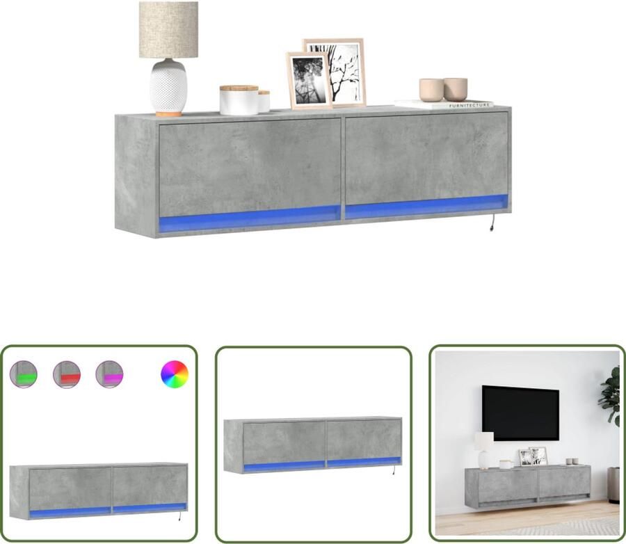 VidaXL Tv-standaard Tv-meubel Tv-wandmeubel met LED-verlichting 140x31x38 cm betongrijs Led-verlichting Betonnen Look Houten Kast