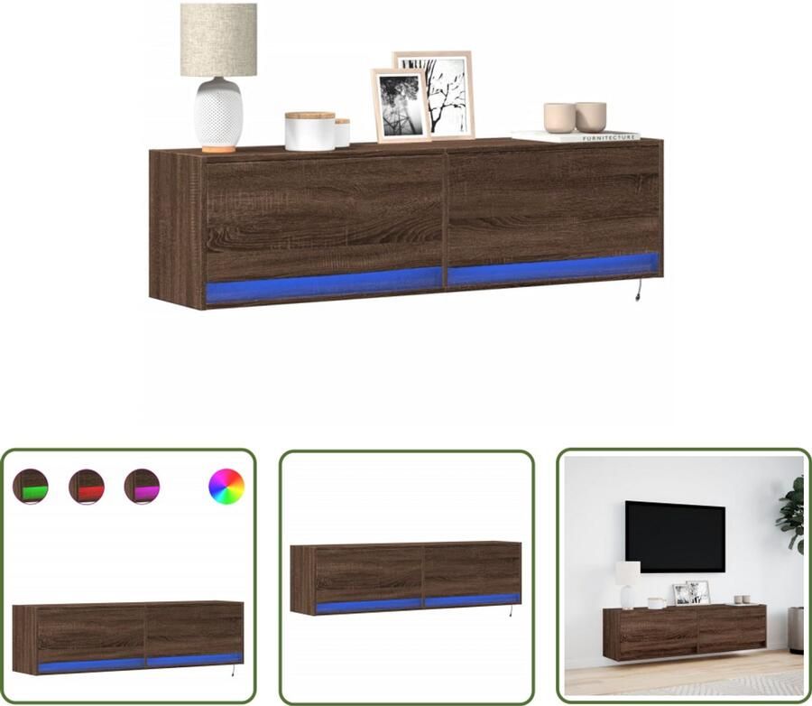 VidaXL Tv-wandmeubel met LED-verlichting 140x31x38 cm bruin eikenkleur Tv-meubel Tv-standaard Led-verlichting Bruin Eiken Kast
