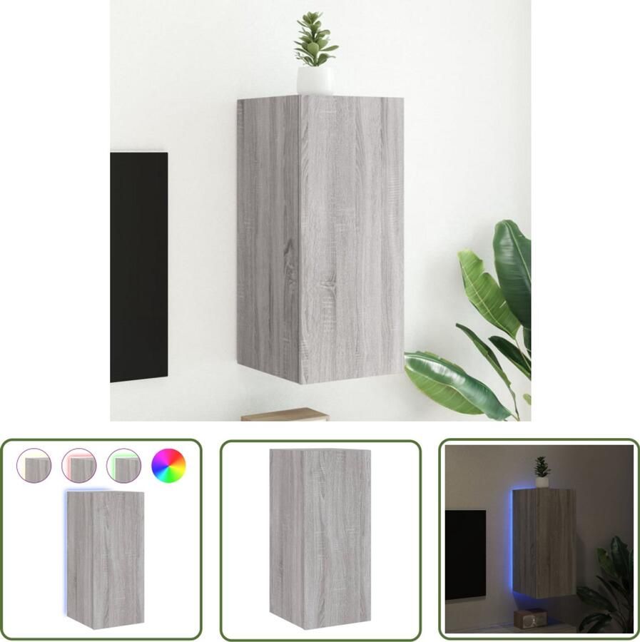 The Living Store Tv-wandmeubel met LED-verlichting 30 5x35x70 cm grijs sonoma Tv-meubel Tv-standaard Led-verlichting Rgb-verlichting Salontafel