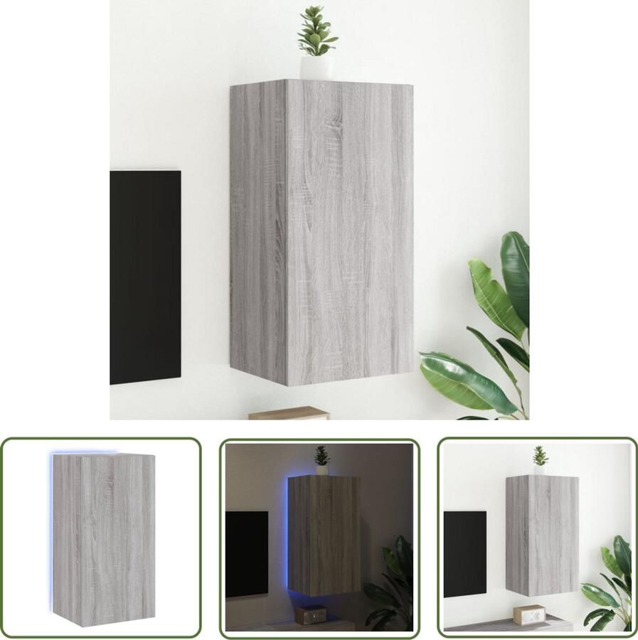 VidaXL Tv-standaard Tv-meubel Tv-wandmeubel met LED-verlichting 40 5x35x80 cm grijs sonoma Grijze Tv-bank Houten Tv-meubel Led-verlichting Tv-meubel