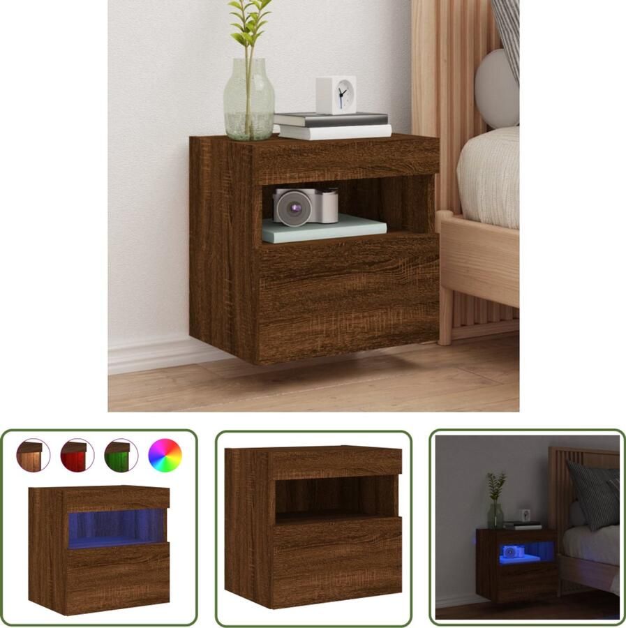 The Living Store Tv-wandmeubel met LED-verlichting 40x30x40 cm bruin eikenkleur Tv-meubel Tv-standaard Wandmontage Led-verlichting Rgb-verlichting