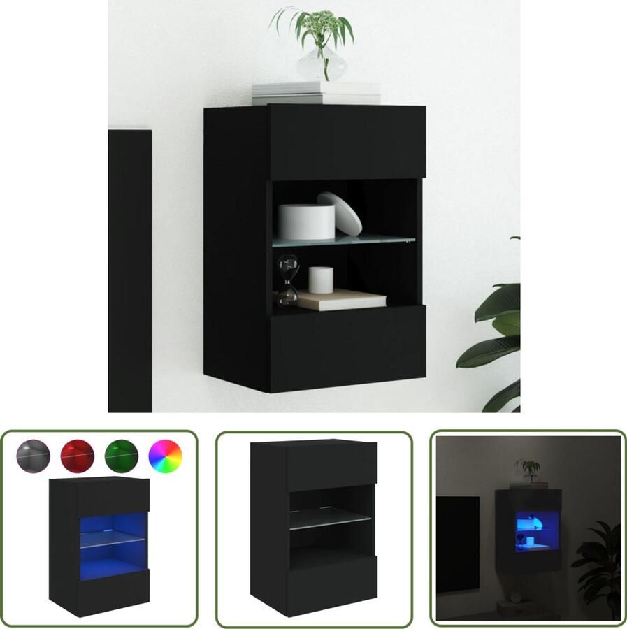 VidaXL Tv-standaard Tv-meubel Tv-wandmeubel met LED-verlichting 40x30x60 5 cm zwart Wandmontage Led Verlichting Houten Tv-meubel