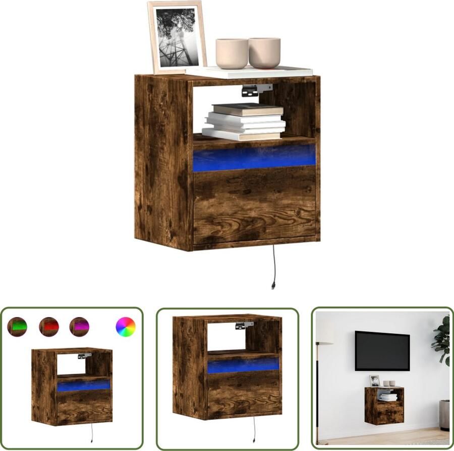 VidaXL Tv-standaard Tv-meubel Tv-wandmeubel met LED-verlichting 41x31x45 cm gerookt eiken Wandmontage Led-verlichting Houten Tv-meubel