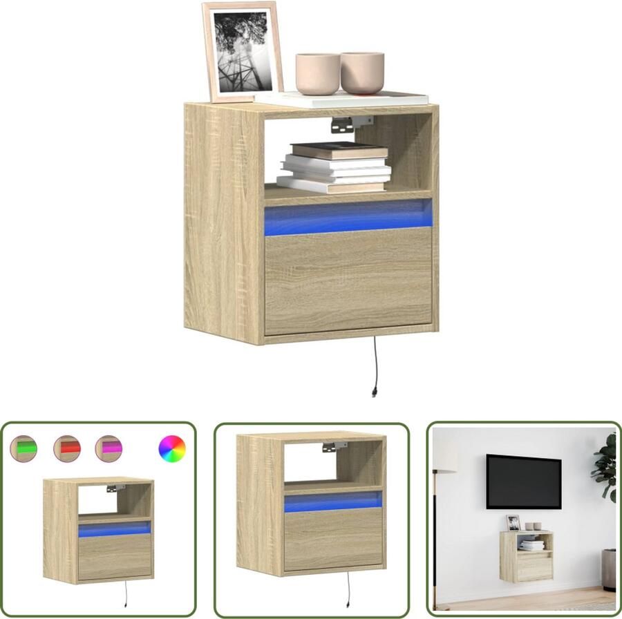 VidaXL Tv-wandmeubel met LED-verlichting 41x31x45 cm sonoma eikenkleur Tv-meubel Tv-standaard Salontafel Woonkamerdecoratie Led-verlichting - Foto 2