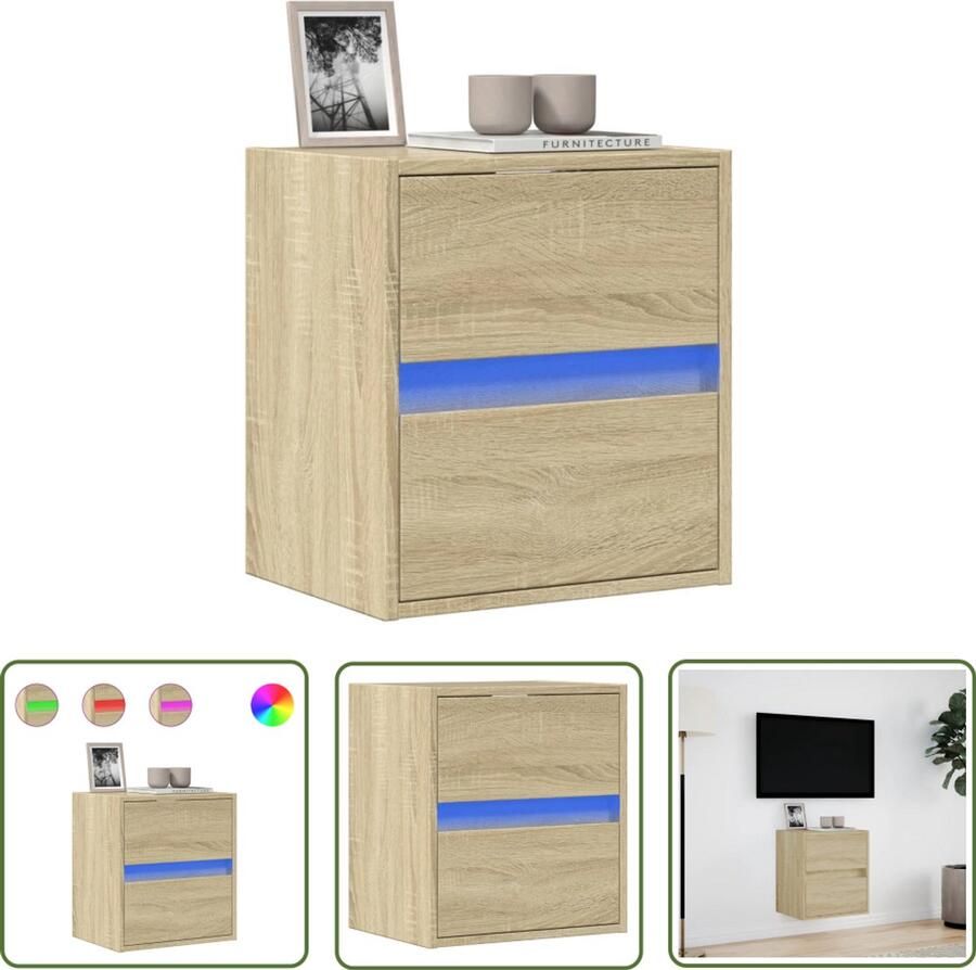 VidaXL Tv-standaard Tv-meubel Tv-wandmeubel met LED-verlichting 41x31x45 cm sonoma eikenkleur Salontafel Woonkamerdecoratie Led-verlichting