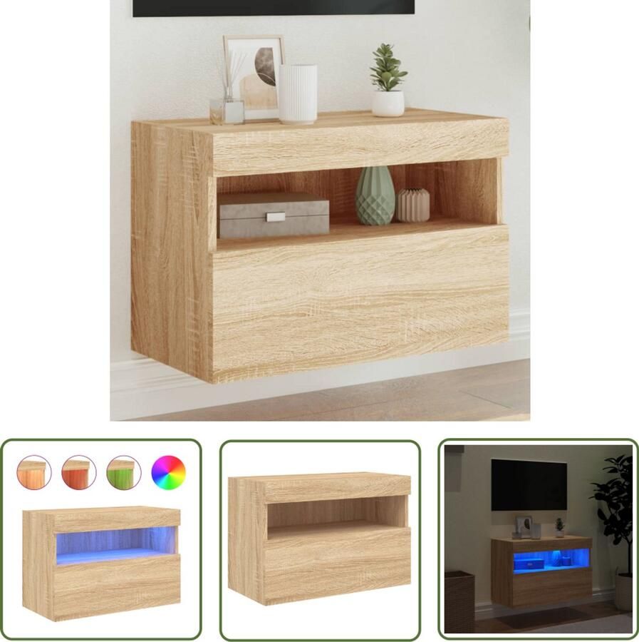 VidaXL Tv-wandmeubel met LED-verlichting 60x30x40 cm sonoma eikenkleur TV-meubel TV-standaard Salontafel Houten TV-meubel Sonoma Eiken