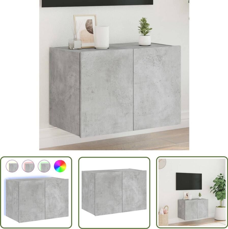 The Living Store Tv-wandmeubel met LED-verlichting 60x35x41 cm betongrijs Tv-meubel Tv-standaard Led-verlichting Betongrijs Houten Tv-meubel