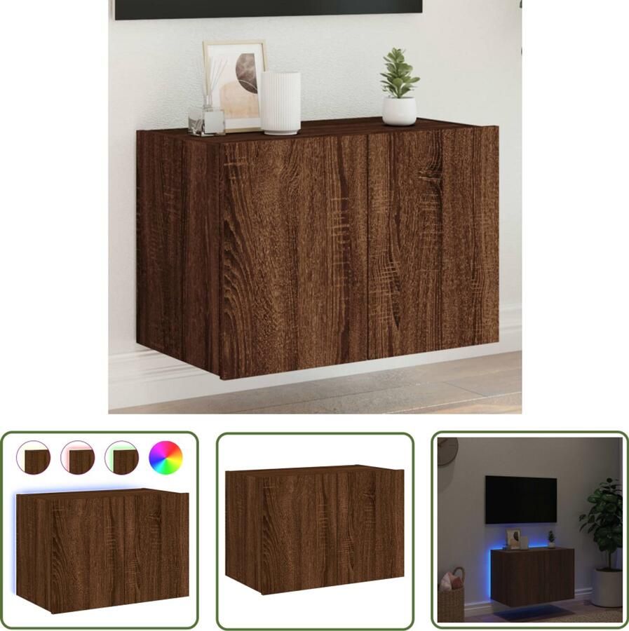 The Living Store Tv-wandmeubel met LED-verlichting 60x35x41 cm bruin eikenkleur Tv-wandmeubel Tv-wandmeubelen Zwevend Tv-meubel Tv-wandmeubel