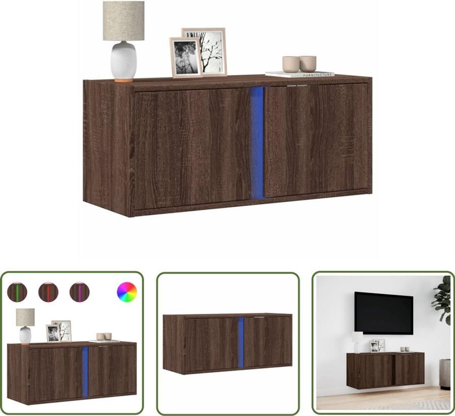 VidaXL Tv-standaard Tv-meubel Tv-wandmeubel met LED-verlichting 80x31x35 cm bruin eikenkleur Salontafel Houten Tv-meubel Led-verlichting