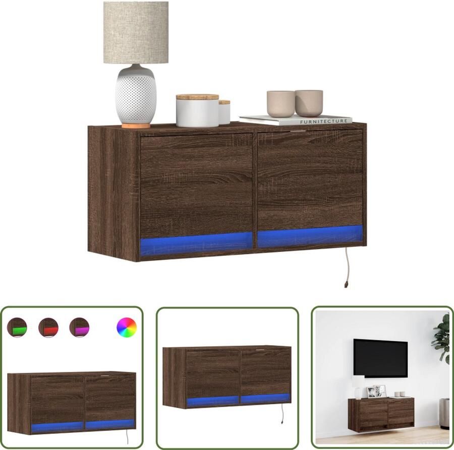 VidaXL Tv-standaard Tv-meubel Tv-wandmeubel met LED-verlichting 80x31x35 cm bruin eikenkleur Salontafel Houten Tv-meubel Led-verlichting - Foto 2