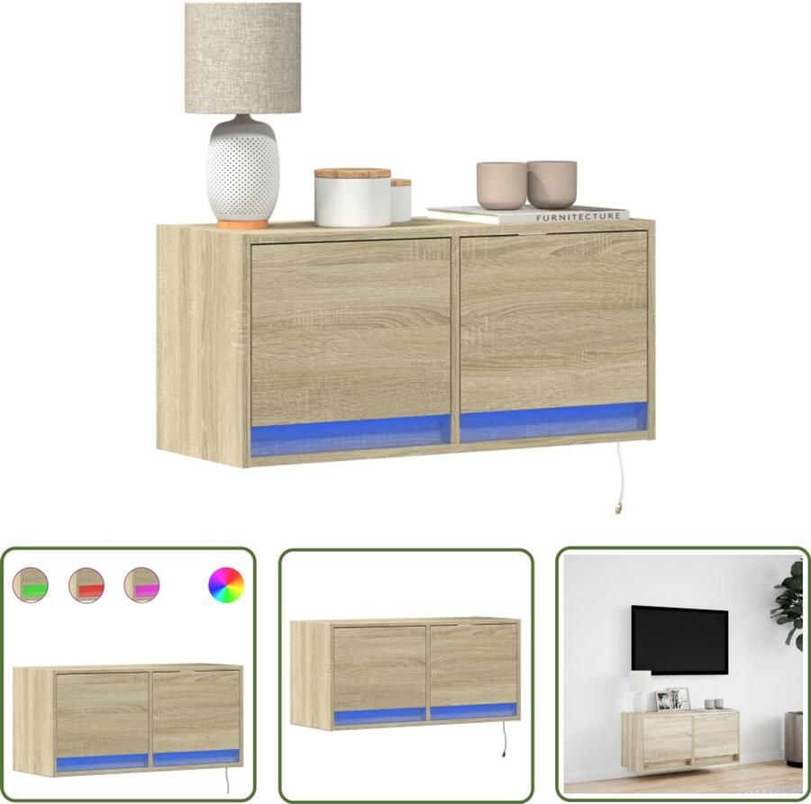 VidaXL Tv-standaard Tv-meubel Tv-wandmeubel met LED-verlichting 80x31x35 cm sonoma eikenkleur Salontafel Woonkamerdecoratie Lichtgewicht Tv-meubel