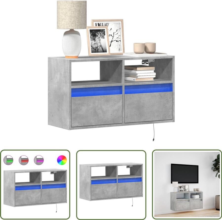 VidaXL Tv-wandmeubel met LED-verlichting 80x31x45 cm betongrijs Tv-meubel Tv-standaard Wandmontage Led-verlichting Opbergruimte