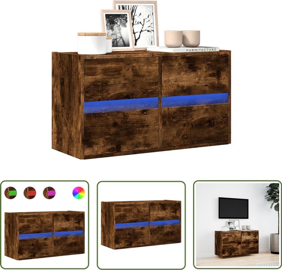VidaXL Tv-standaard Tv-meubel Tv-wandmeubel met LED-verlichting 80x31x45 cm gerookt eiken Wandmontage Led-verlichting Opbergruimte