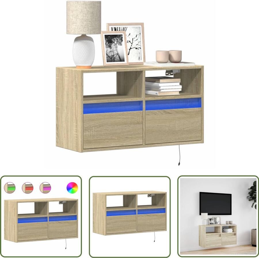 VidaXL Tv-standaard Tv-meubel Tv-wandmeubel met LED-verlichting 80x31x45 cm sonoma eikenkleur Salontafel Led-verlichting Houten Tv-meubel