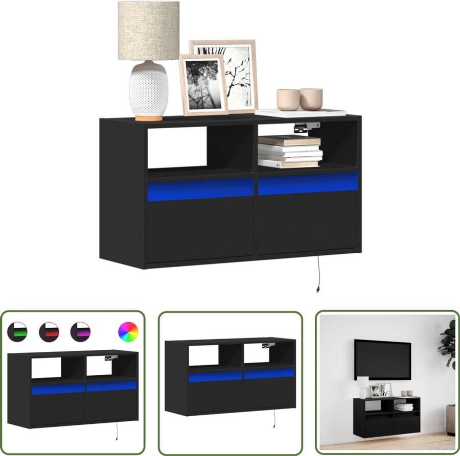 VidaXL Tv-standaard Tv-meubel Tv-wandmeubel met LED-verlichting 80x31x45 cm zwart Led-verlichting Wandmontage Opbergruimte