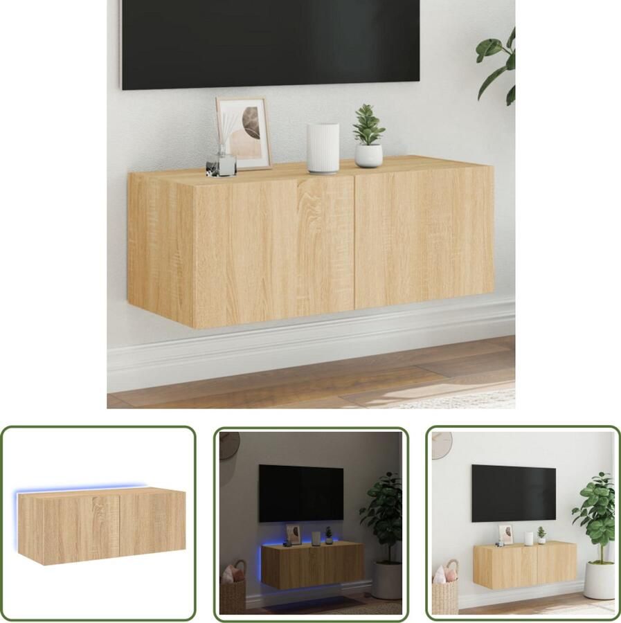 The Living Store Tv-wandmeubel met LED-verlichting 80x35x31 cm sonoma eikenkleur Tv-wandmeubel Tv-wandmeubelen Zwevend Tv-meubel Tv-wandmeubel