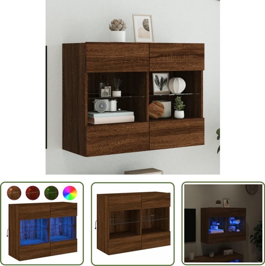 The Living Store Tv-wandmeubel met LED 78 5x30x60 5 cm bruin eikenkleur Tv-tafel Tv-standaard Led Verlichting Houten Meubels Bruine Eiken Meubilair