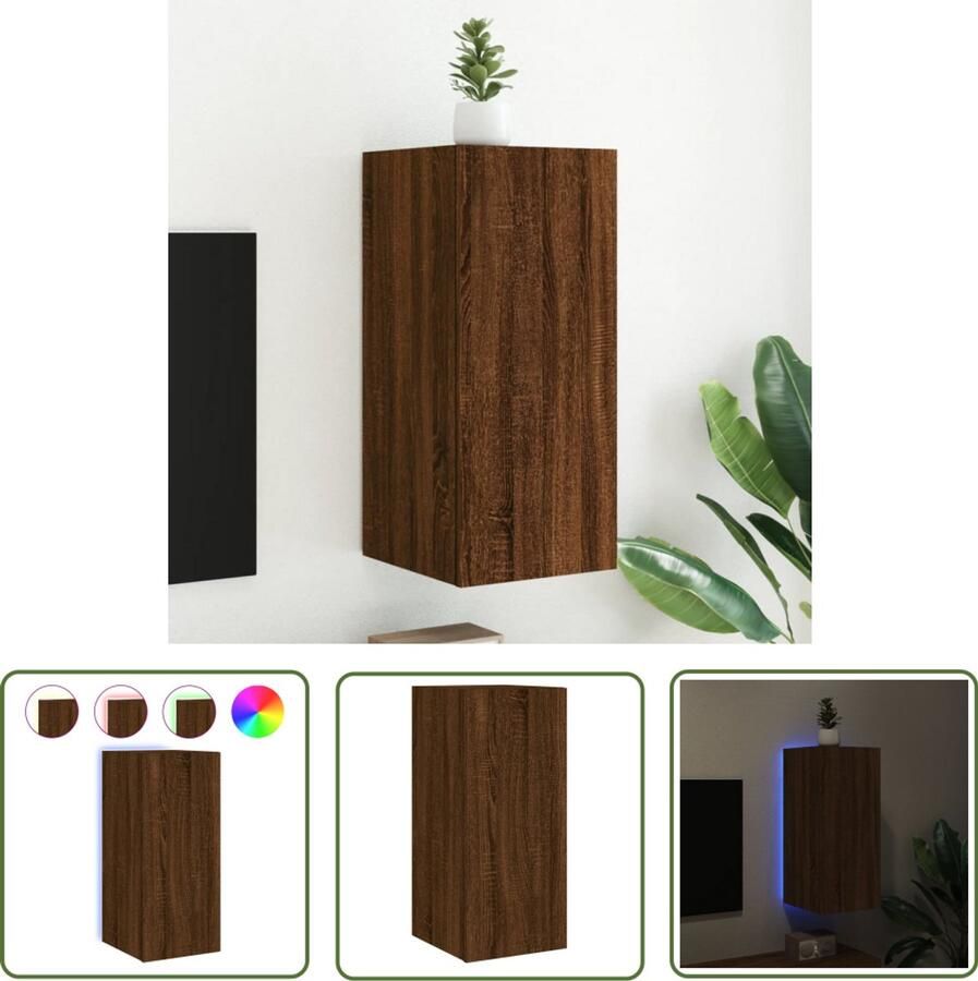 The Living Store Tv-wandmeubel met LED-verlichting 30 5x35x70 cm bruineikenkleur Tv-wandmeubel Tv-wandmeubelen Zwevend Tv-meubel Tv-wandmeubel