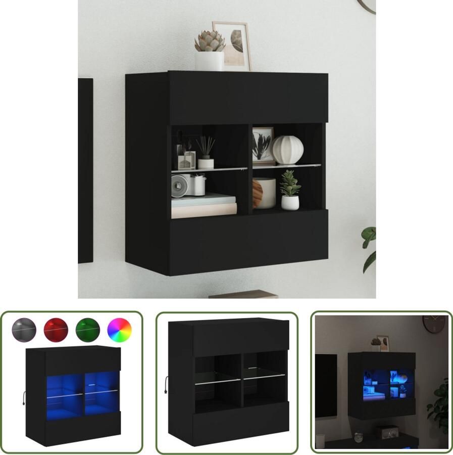 The Living Store Tv-wandmeubel met LED-verlichting 58 5x30x60 5 cm zwart Tv-tafel Tv-standaard Wandmontage Led Verlichting Houten Tv-meubel