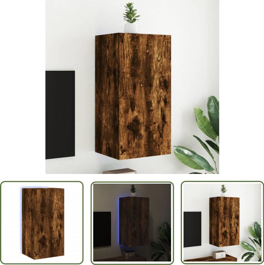 The Living Store Tv-wandmeubel met LED-verlichting 80 5x35x80 cm gerookt eiken Tv-tafel Tv-standaard Wandmontage Led Verlichting Houten Tv-meubel