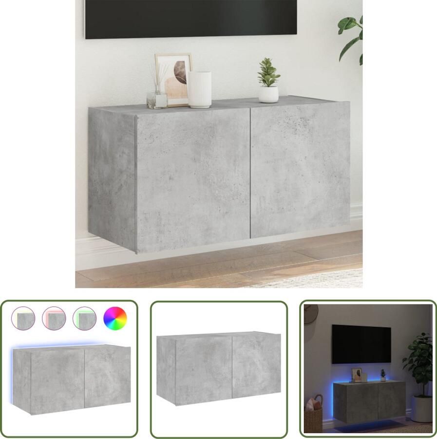 The Living Store Tv-wandmeubel met LED-verlichting 80x35x41 cm betongrijs Tv-wandmeubel Tv-wandmeubelen Zwevend Tv-meubel Tv-wandmeubel - Foto 2