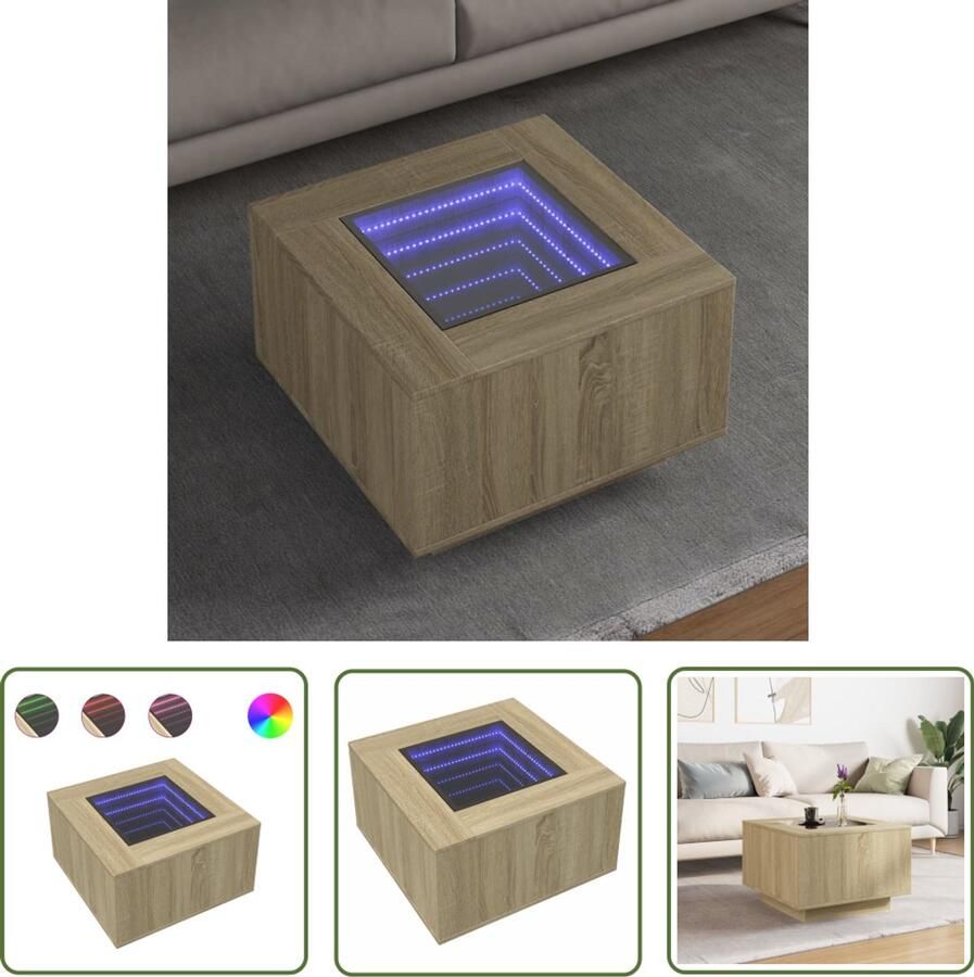 VidaXL Salontafel met LED 60x60x40 cm bewerkt hout sonoma eikenkleurig Salontafel Tv Tafellaar Houten Salontafel Led Salontafel Sonoma Eiken