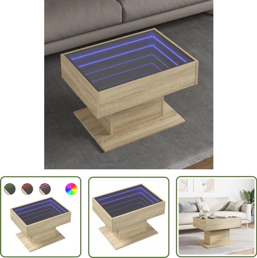 VidaXL Salontafel met LED 70x50x45 cm bewerkt hout sonoma eikenkleurig Salontafel Tv Tafellaar Houten Salontafel Led Salontafel Lichtgevende Salontafel