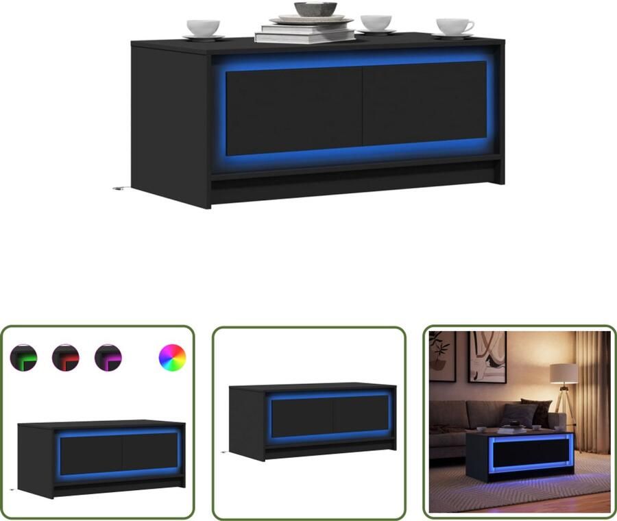 VidaXL Salontafel met LED-verlichting bewerkt hout zwart Salontafel Tv Tafellaar Houten Salontafel Led Lampen Living Room Furniture