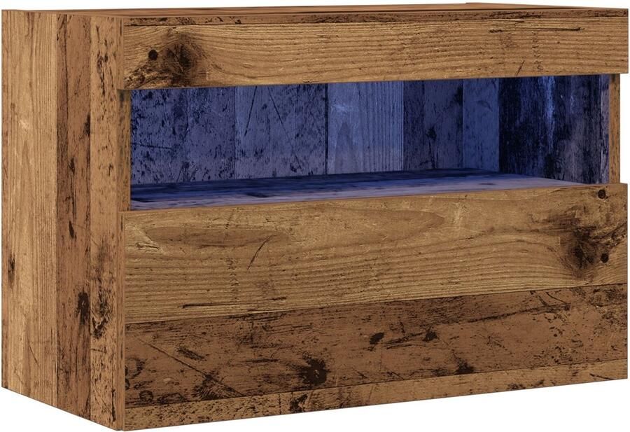 VidaXL TV Wandkasten met LED Verlichting 2 stuks Oud Hout 60x30x40 cm - Foto 2