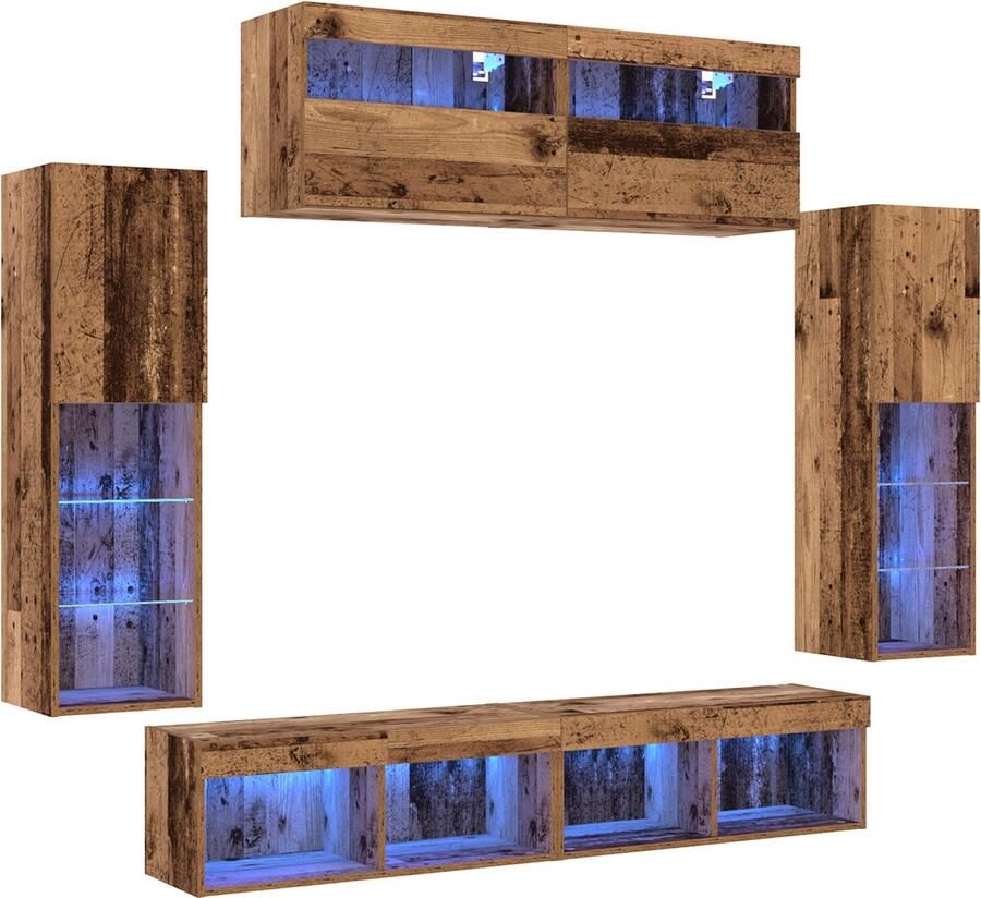 VidaXL Tv Wandkast Set 6 pcs Oud hout 30.5 x 30 x 102 cm Bewerkt hout