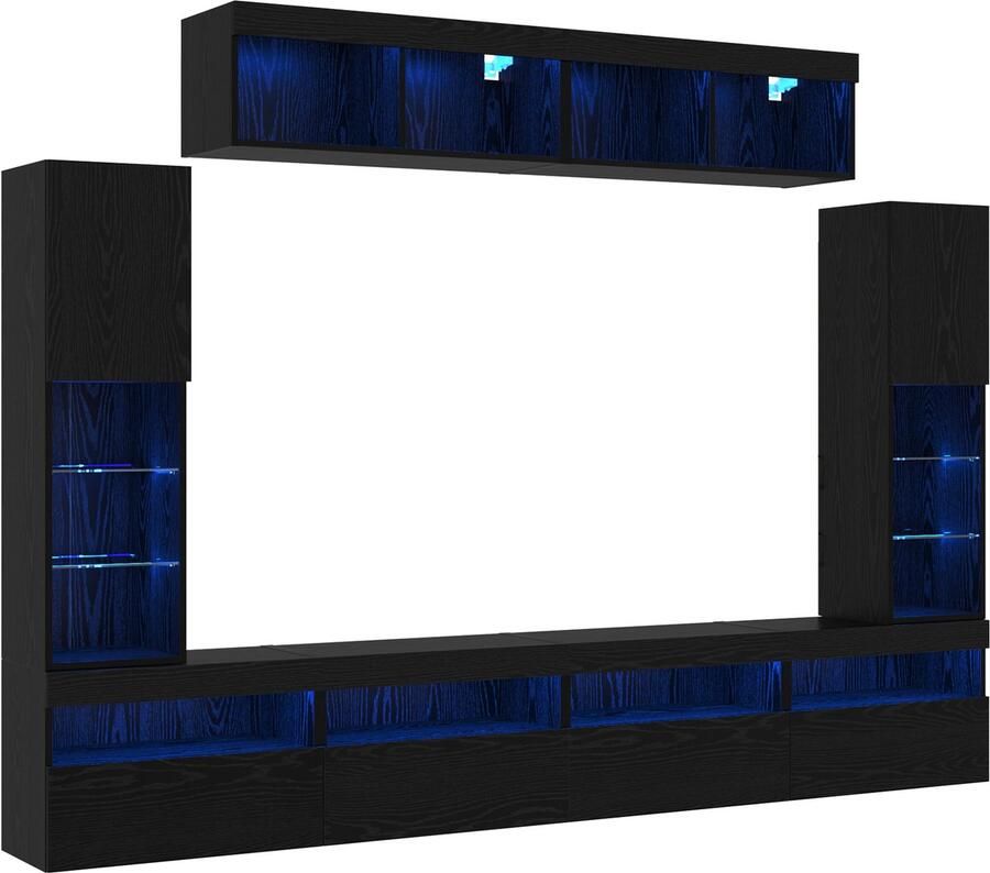 VidaXL 8-delige TV Wandmeubels met LED Zwart Eiken Bewerkt Hout
