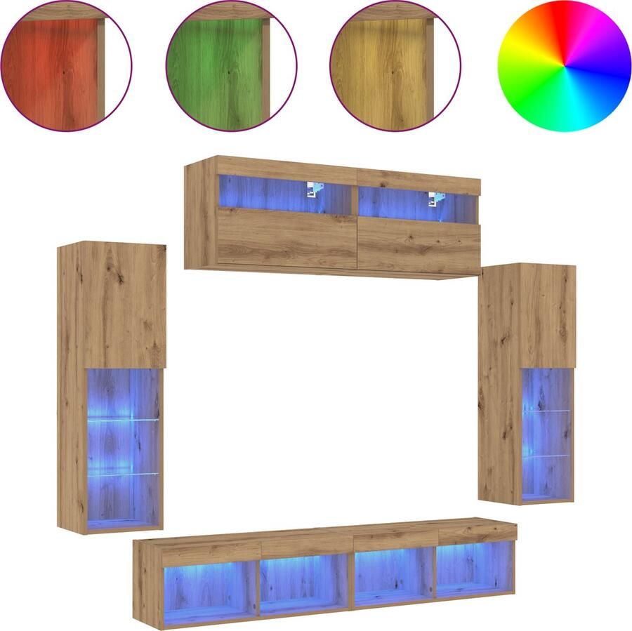 VidaXL TV-wandkasten met LED-verlichting 2 stuks Ambachtelijk Eiken 80x30x30 cm TV-wandkasten met LED-verlichting 2 stuks Ambachtelijk Eiken 60x30x40 cm