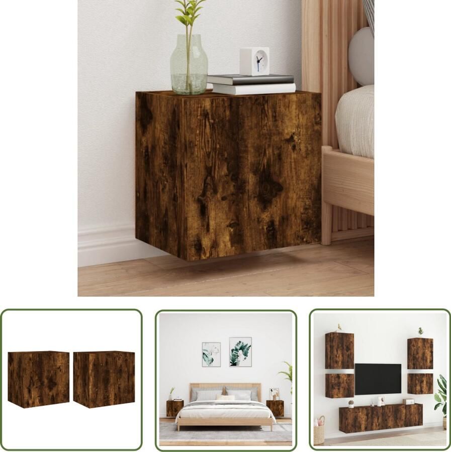 The Living Store Tv-wandmeubels 2 st 40 5x30x40 cm bewerkt hout gerookt eiken Tv-meubel Tv-wandkast Wandmontage Opbergruimte Houten Meubel