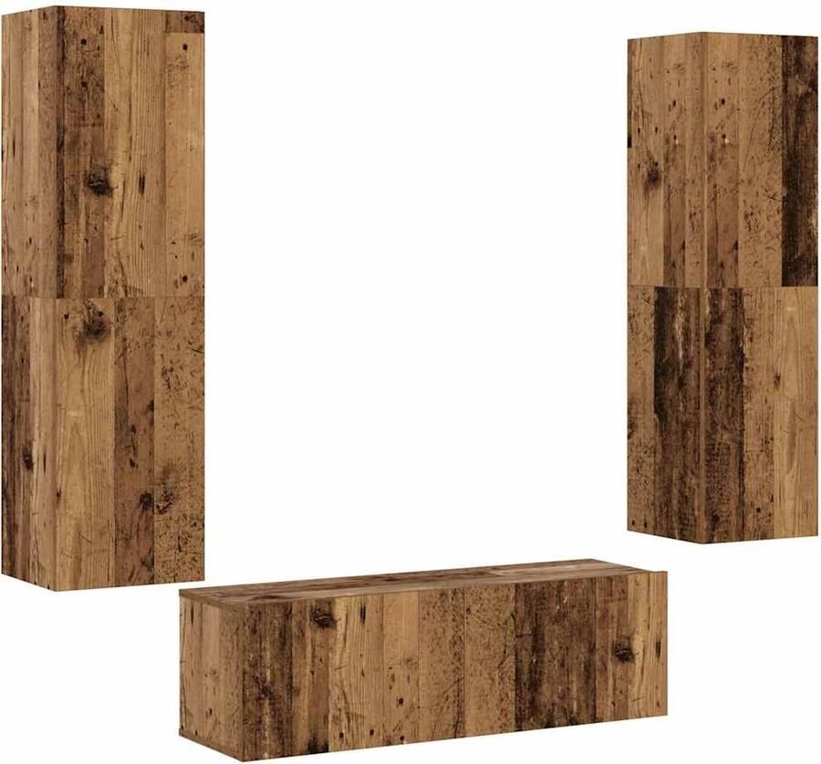 VidaXL Tv-wandkasten 3 st oud houtkleurig Tv Kast Houten Tv Meubel Wandkast Media Kast Salontafel