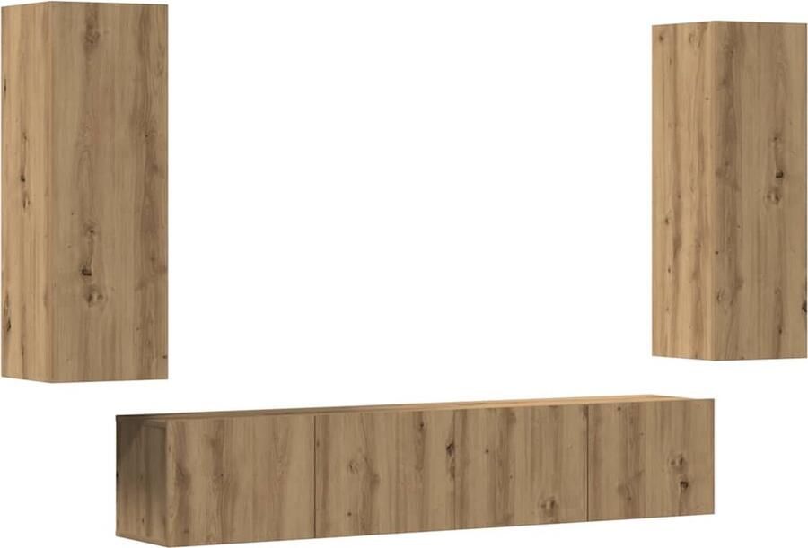 VidaXL Tv-wandkasten 4-delig Artisan Eiken Tv Kast Wandkast Houten Tv Meubel Salon Meubilair Opbergkast