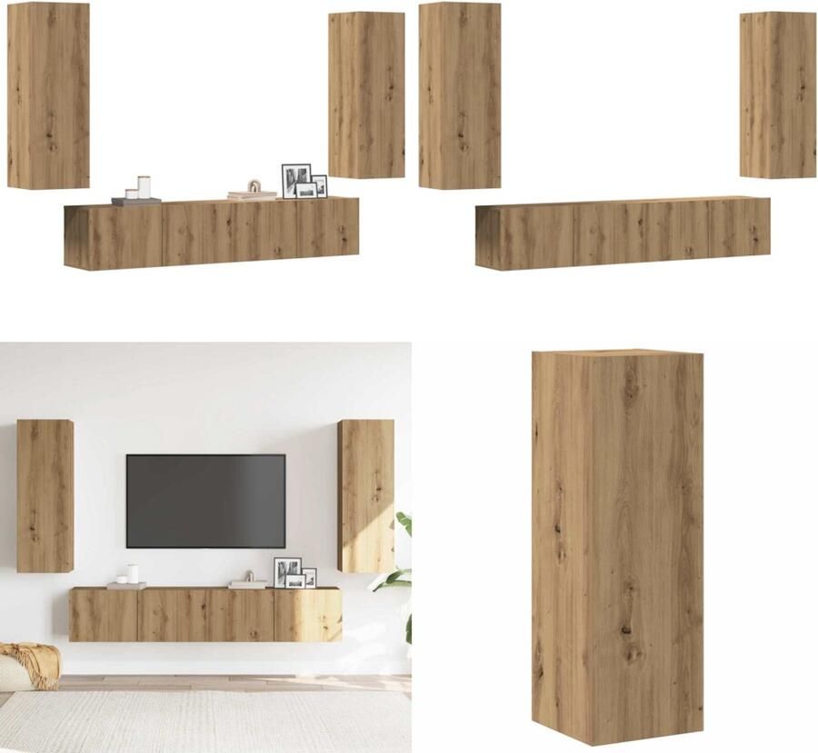 VidaXL Tv-wandkasten 4 st bewerkt hout artisanaal eikenkleurig Tv-kast Tv-kasten Tv-standaard Tv-meubel