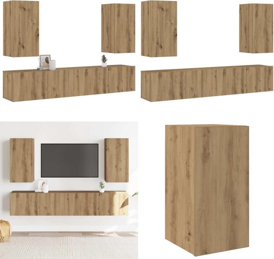 VidaXL Tv-wandkasten 4 st bewerkt hout artisanaal eikenkleurig Tv-kast Tv-kasten Tv-standaard Tv-meubel