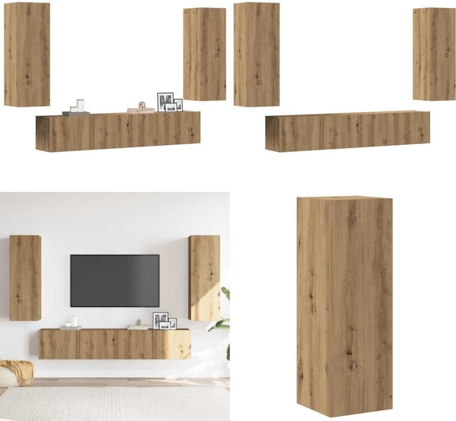 VidaXL Tv-wandkasten 4 st bewerkt hout artisanaal eikenkleurig Tv-kast Tv-kasten Tv-standaard Tv-meubel