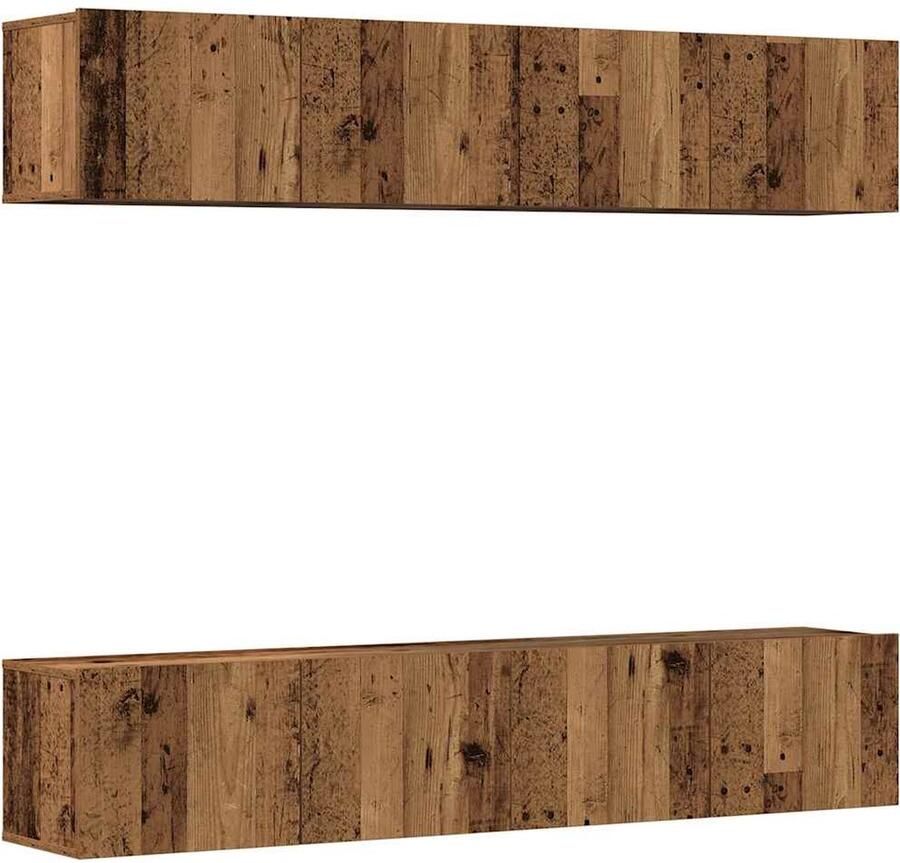 VidaXL Tv-wandkasten 4 st Oud Houtkleur 80cm Tv Meubel Wandkast Houten Tv Kast Vintage Tv Kast Salontafel