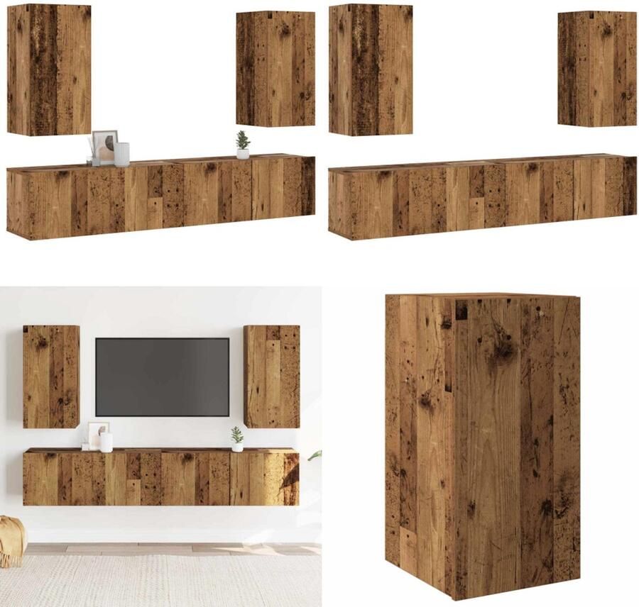 VidaXL Tv-wandkasten 4 st bewerkt hout oud houtkleurig Tv-kast Tv-kasten Tv-standaard Tv-meubel