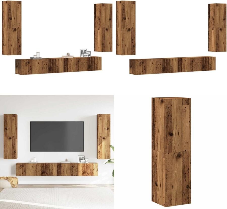 VidaXL Tv-wandkasten 4 st bewerkt hout oud houtkleurig Tv-kast Tv-kasten Tv-standaard Tv-meubel