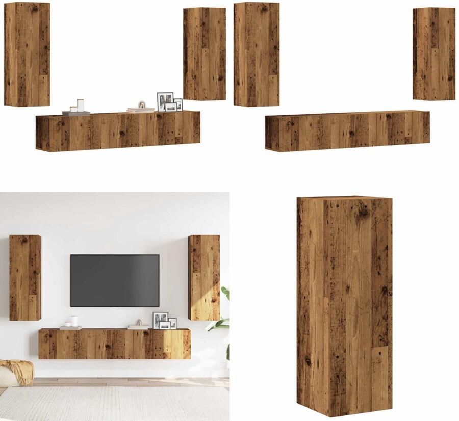 VidaXL Tv-wandkasten 4 st bewerkt hout oud houtkleurig Tv-kast Tv-kasten Tv-standaard Tv-meubel
