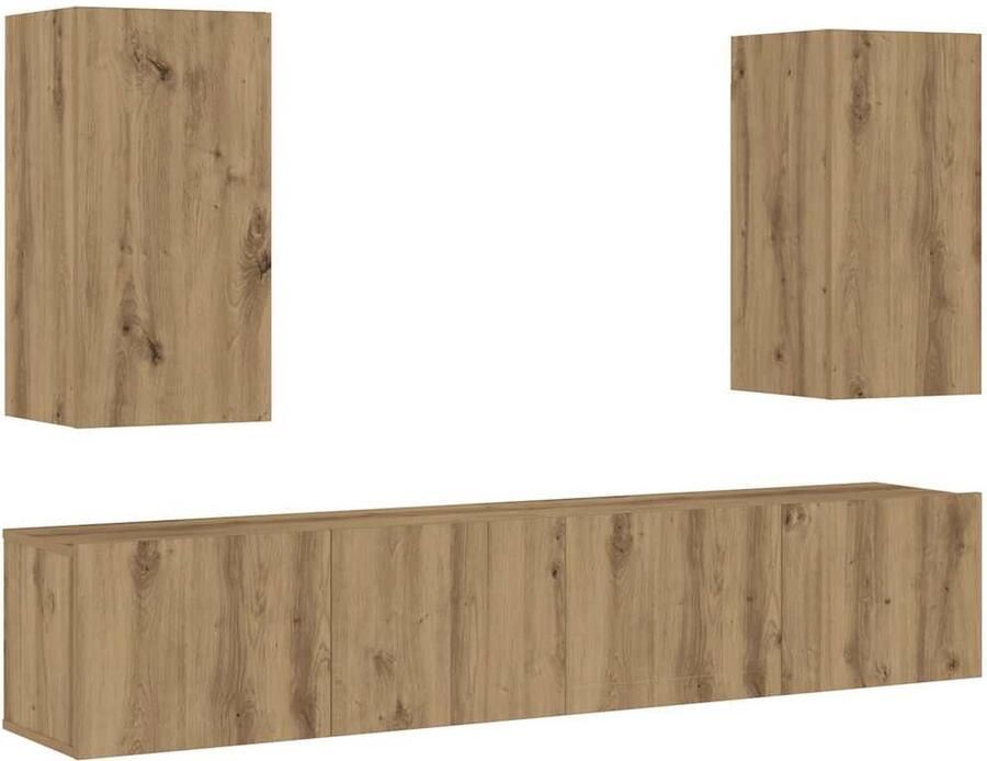 VidaXL Tv-wandkasten 4 Stuks Artisanaal Eiken Tv-kast Tv-kasten Tv-standaard Tv-meubel