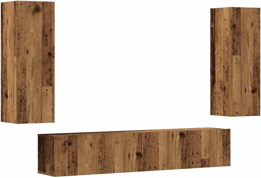 VidaXL Tv-wandkasten 4 stuks Bewerkt hout Oud houtkleur Tv-kast Tv-kasten Tv-standaard Tv-meubel - Foto 2