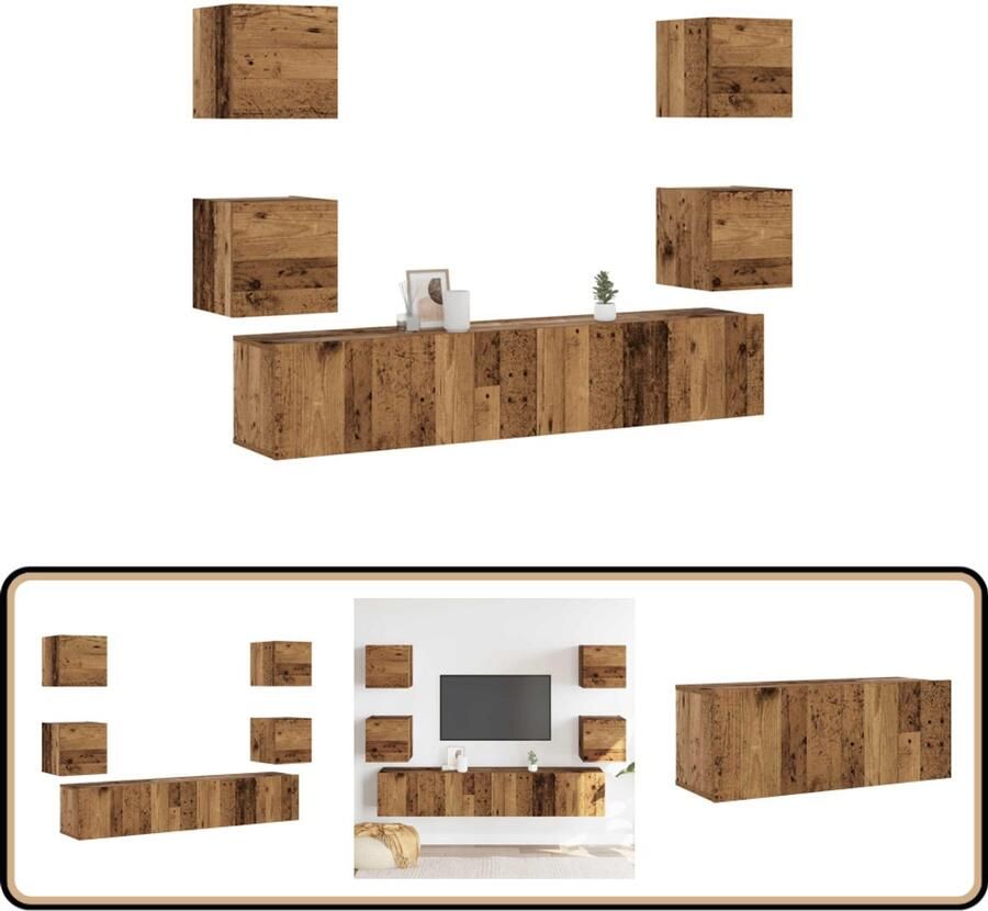 VidaXL Tv-wandkasten 6 st bewerkt hout Tv-kast Wandkast Opbergkast Houten Kast Vintage Kast